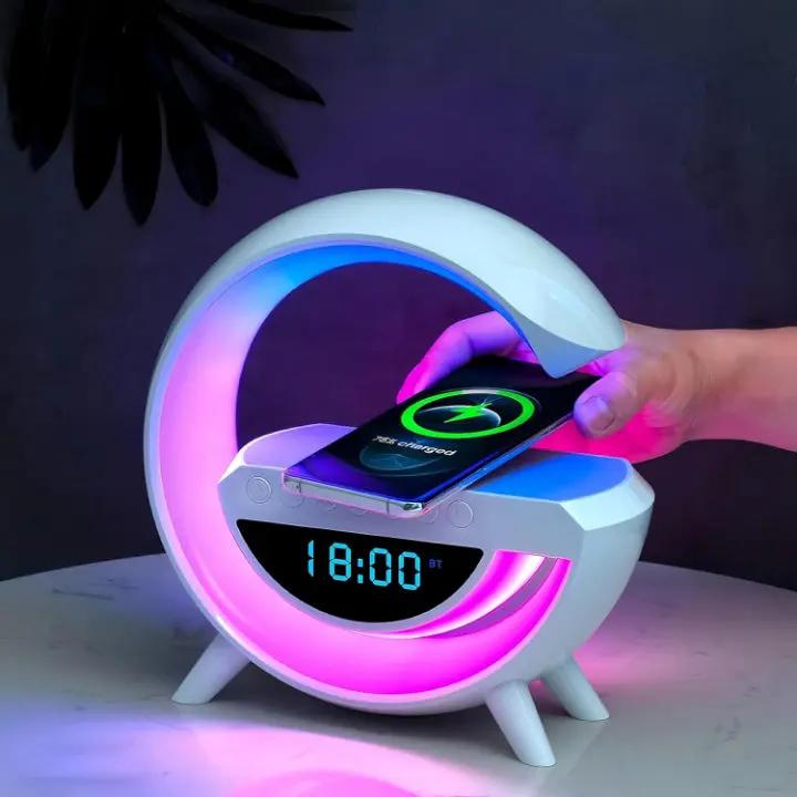 LED Clock Lamp with Alarm, Bluetooth Speaker & Wireless Charging Feature