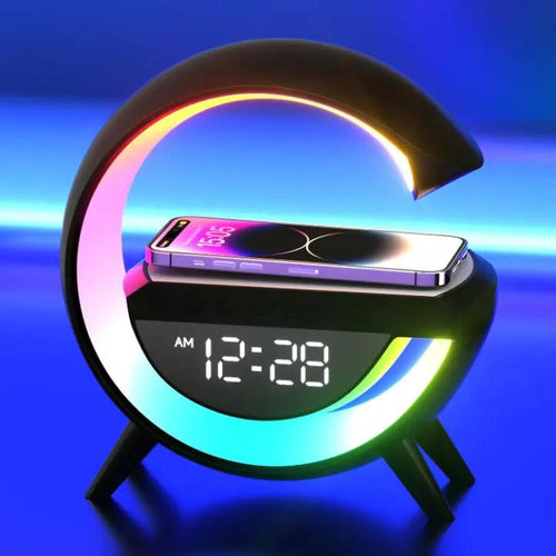 LED Clock Lamp with Alarm, Bluetooth Speaker & Wireless Charging Feature