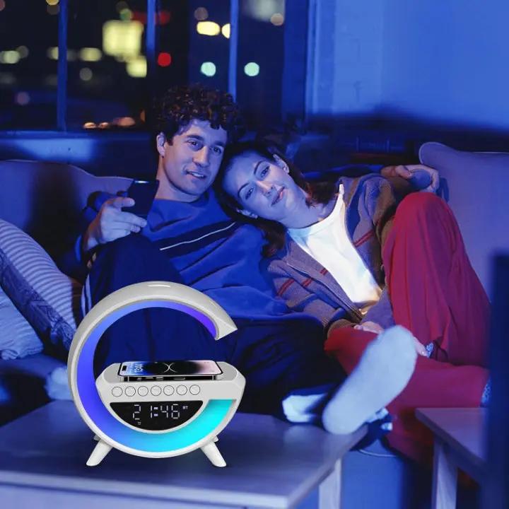 LED Clock Lamp with Alarm, Bluetooth Speaker & Wireless Charging Feature