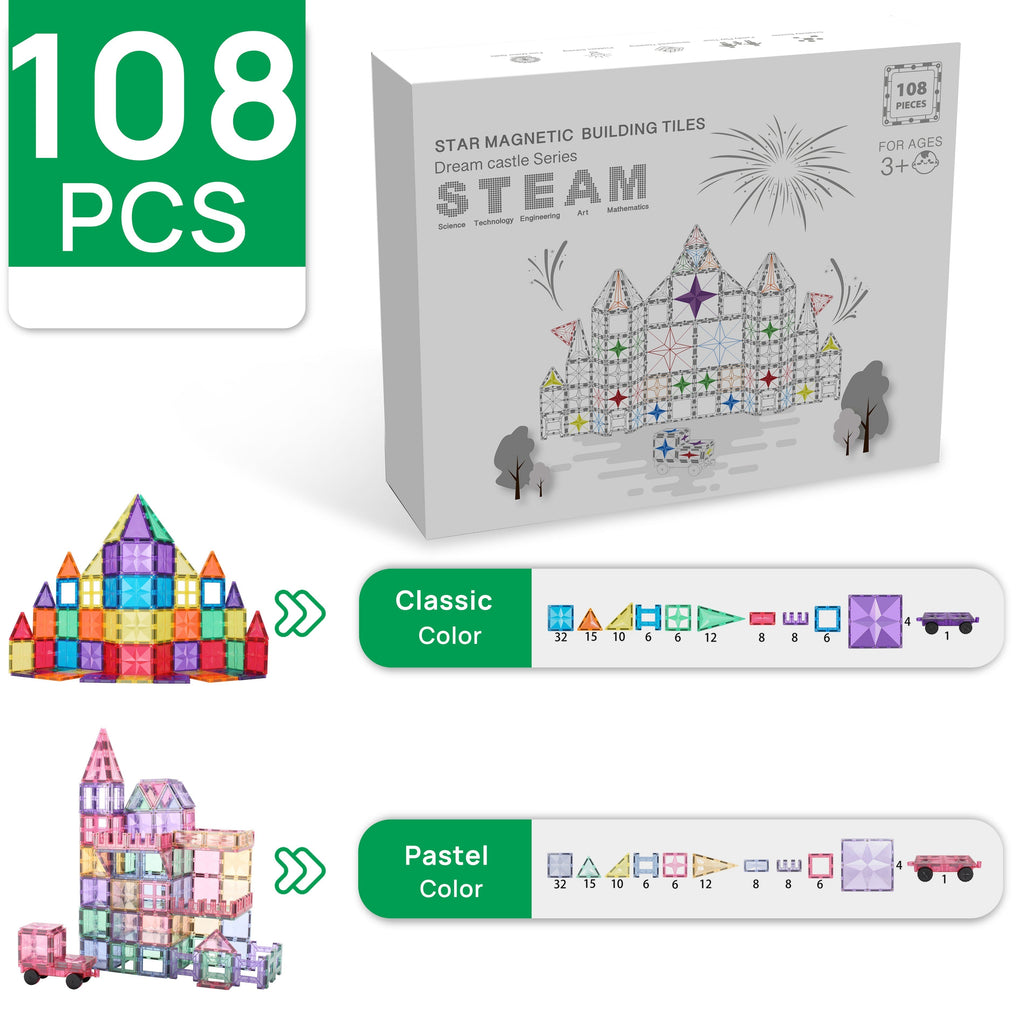 108-Piece Magnetic Building Blocks Set – 3D Educational Construction Toy for Kids